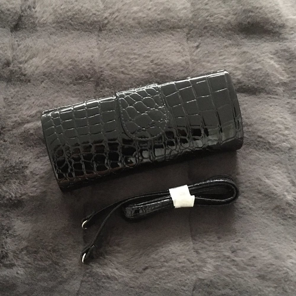 Nine West Black Reptile Print Purse or Clutch with Removable Strap - NWOT